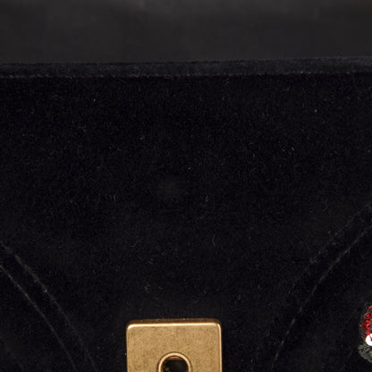 Gucci Velvet Matelasse Embroidered Mini GG Marmont Shoulder Bag Black 9 of 12