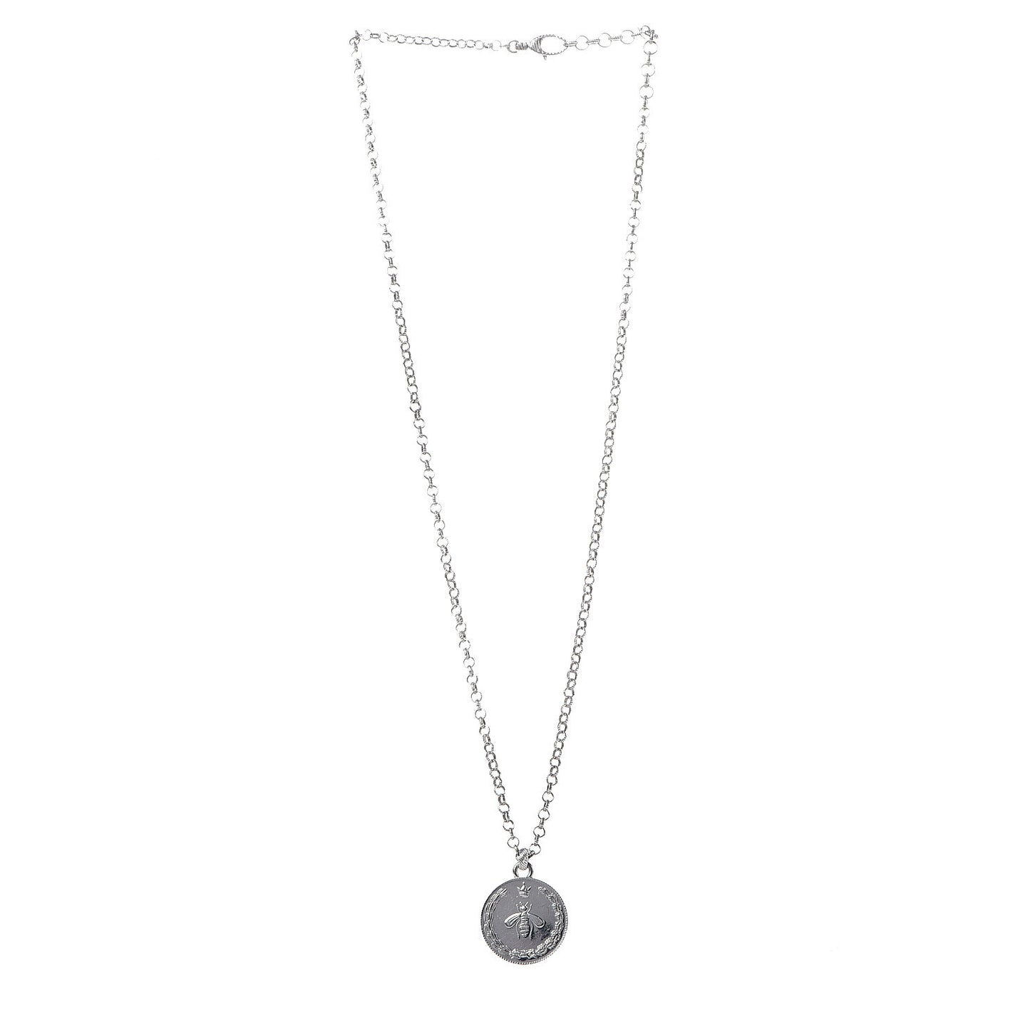 Sterling Silver Reversible Bee Coin Medallion Pendant Necklace
