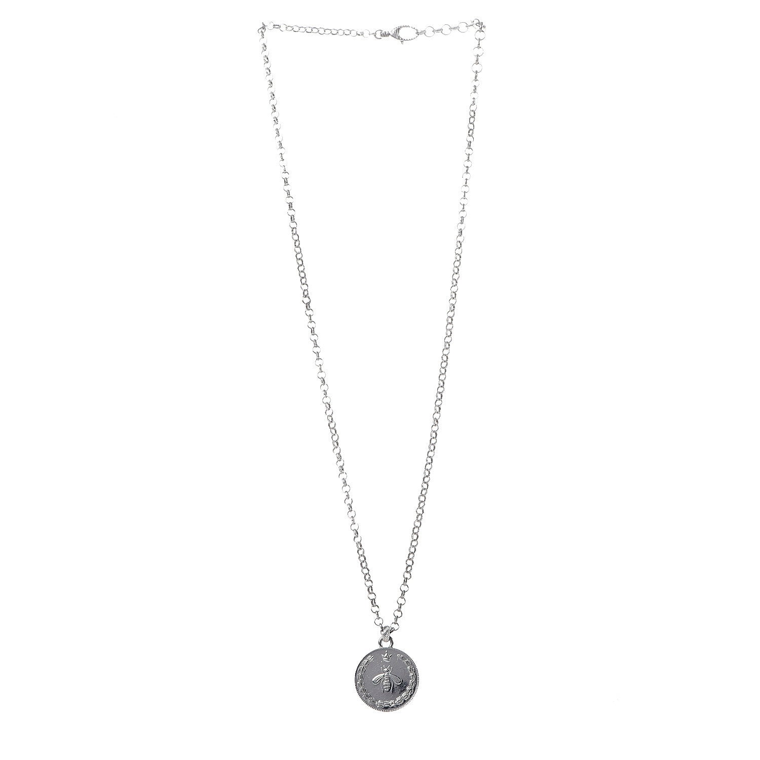 Gucci Sterling Silver Reversible Bee Coin Medallion Pendant Necklace 3 of 7