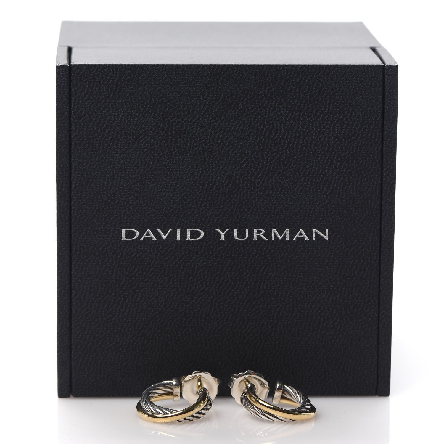 David Yurman Sterling Silver 18K Yellow Gold 17mm Crossover Cable Hoop Earrings 5 of 5