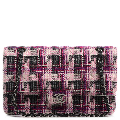 Chanel Tweed Medium Double Flap Pink Black 1 of 10