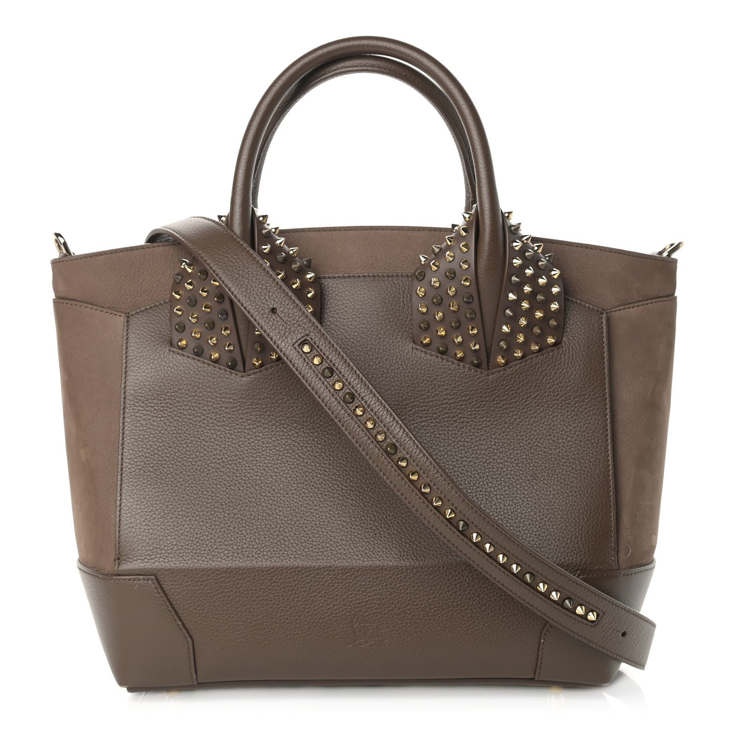 Christian Louboutin Suede Grained Calfskin Studded Large Eloise Satchel Brown 1 of 18