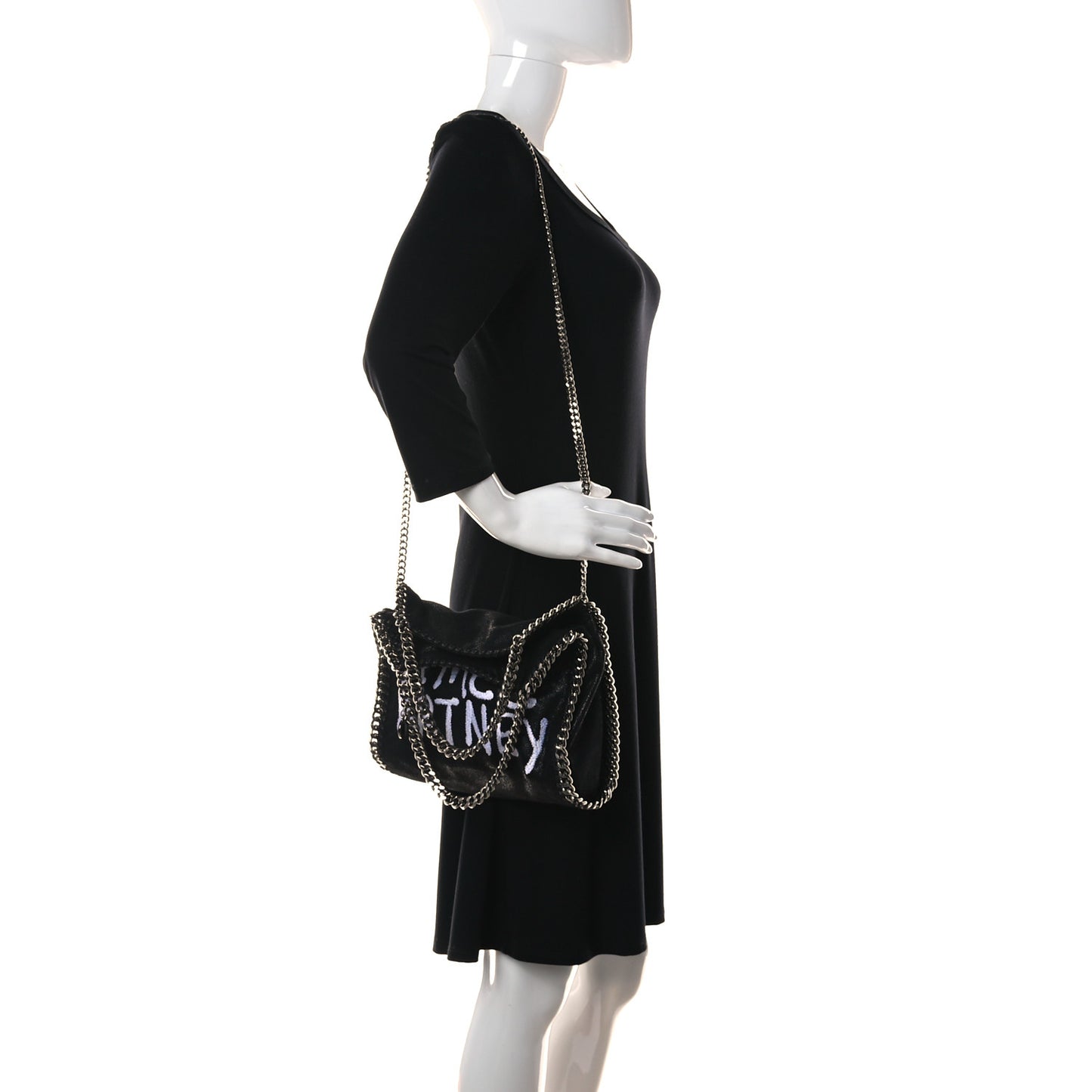 X ED CURTIS Shaggy Deer Logo Embroidered Mini Falabella Fold Over Tote Black