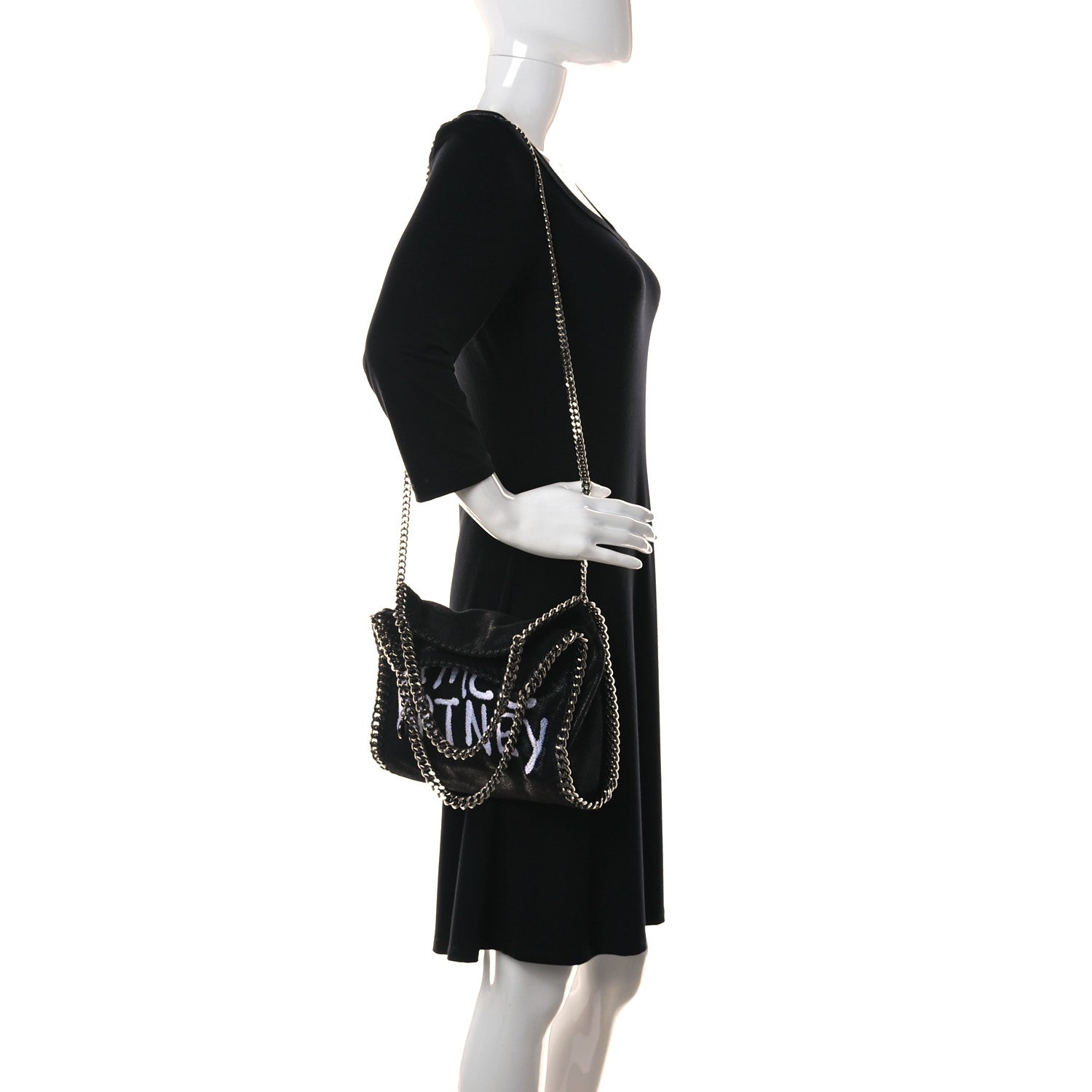 Stella McCartney X ED CURTIS Shaggy Deer Logo Embroidered Mini Falabella Fold Over Tote Black 2 of 9