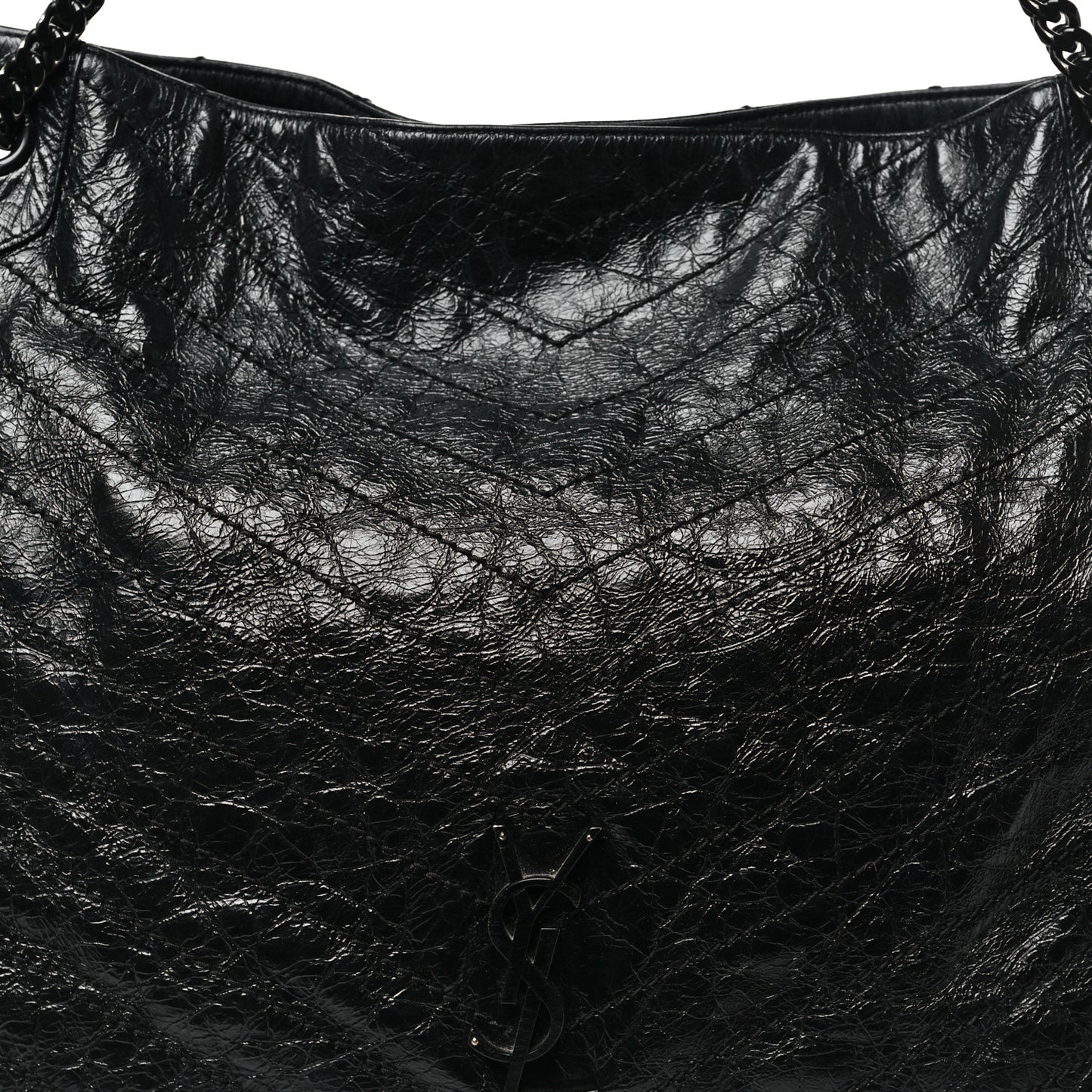 Crinkled Calfskin Matelasse Monogram Large Niki Shopper Tote Black