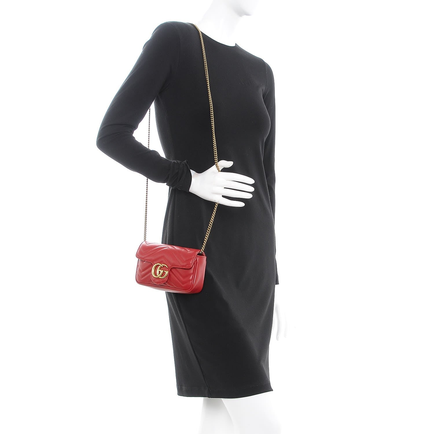 Gucci Calfskin Matelasse Super Mini GG Marmont Shoulder Bag Hibiscus Red 2 of 8