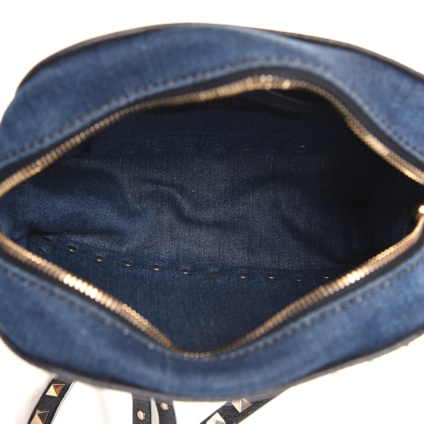 Denim Butterfly Embroidered Rockstud Camera Crossbody Bag Light Denim Multicolor