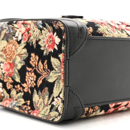 Celine Calfskin Lambskin Canvas Jacquard Floral Nano Luggage Black 10 of 11