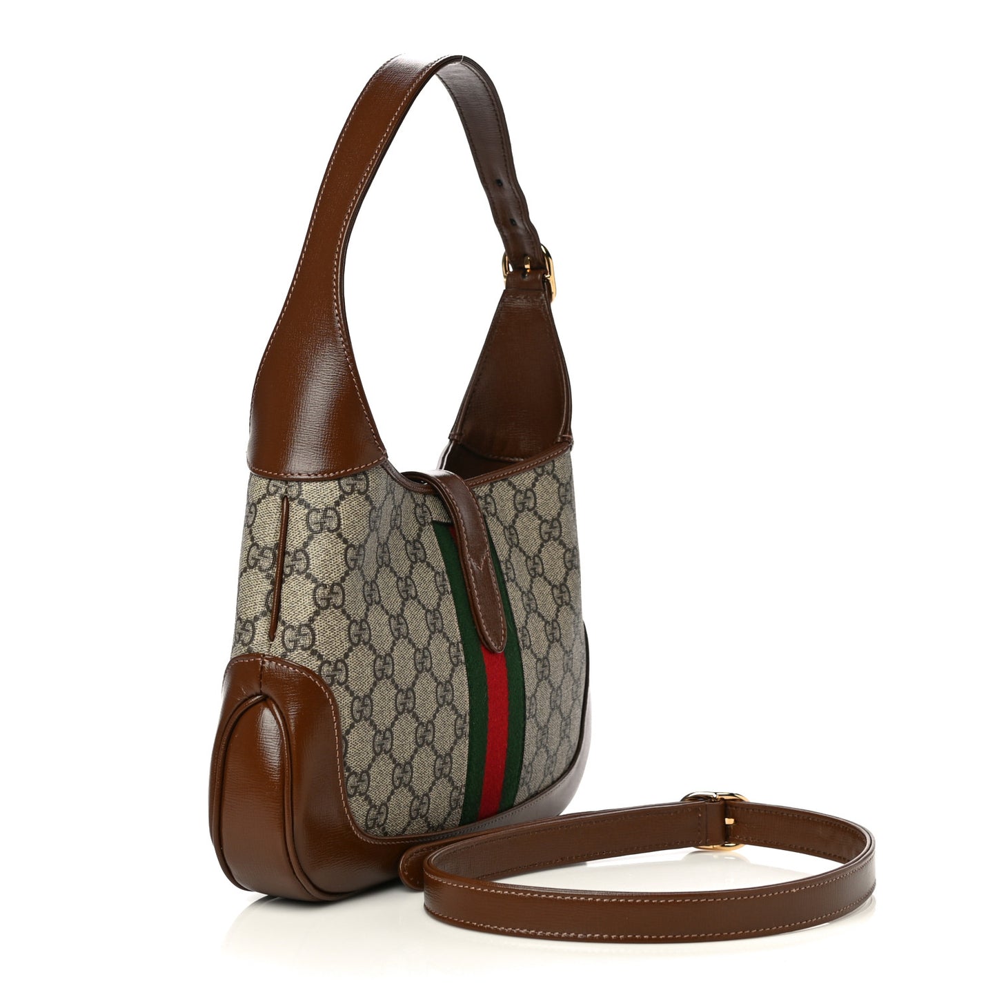 GG Supreme Monogram Azalea Calfskin Web Small Jackie 1961 Hobo Beige Ebony Brown Sugar