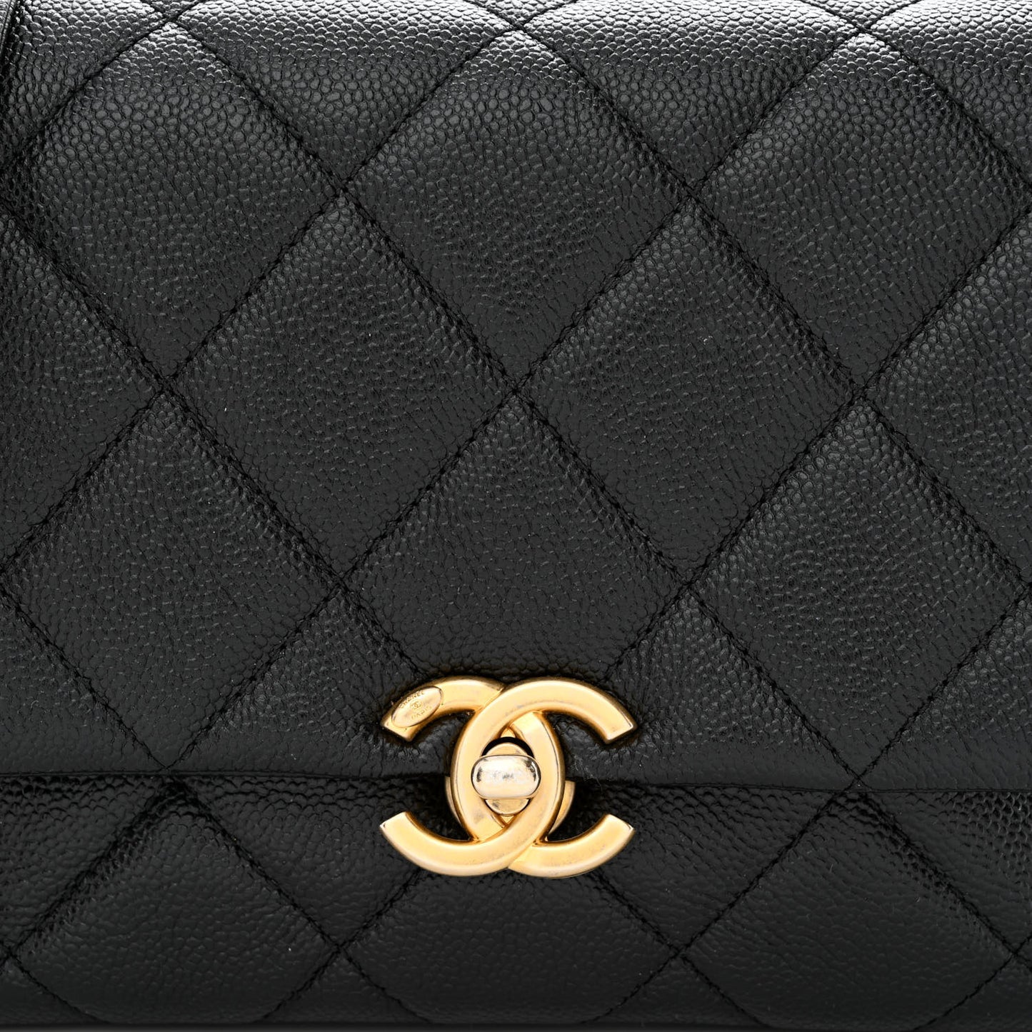Shiny Caviar Quilted Small Chain Melody Flap Black