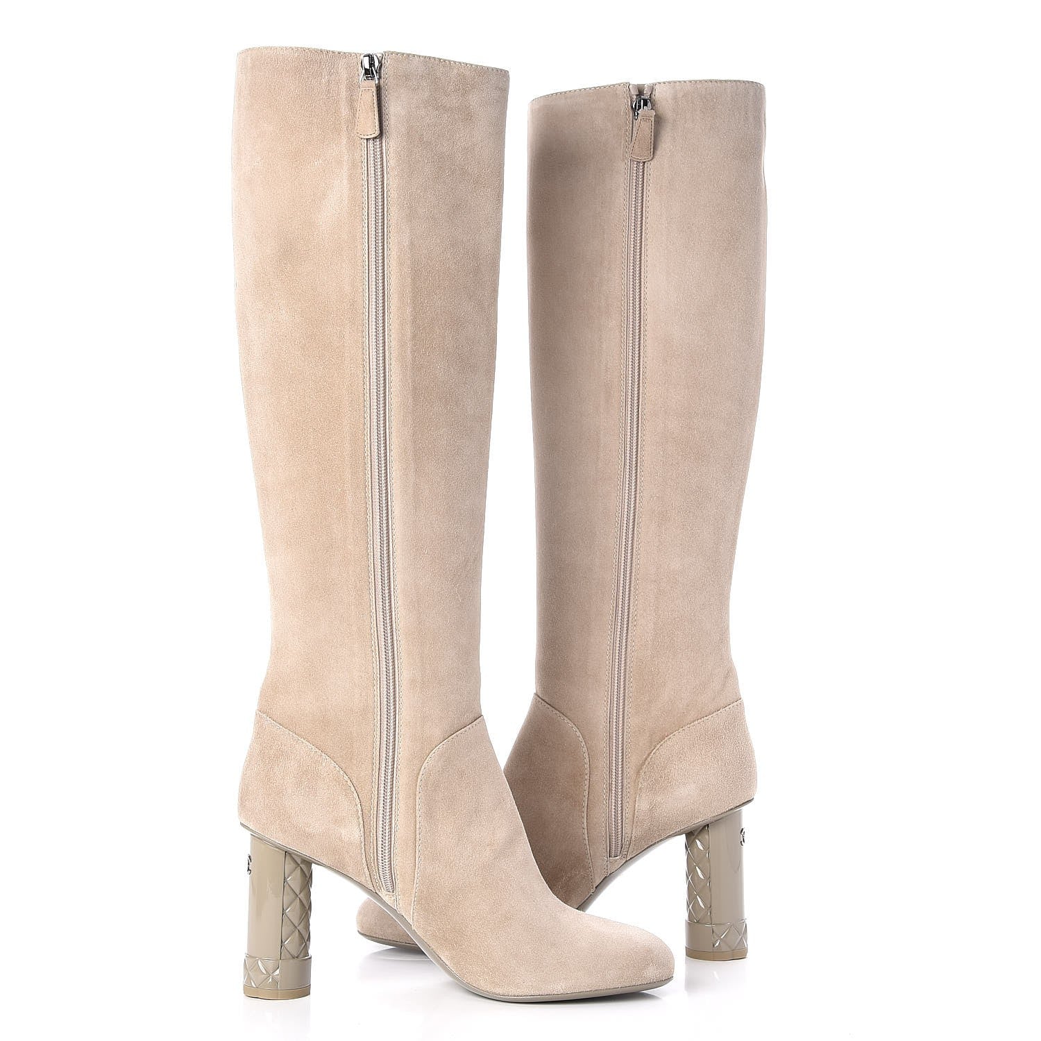 Chanel Suede Calfskin High Boots 40.5 Light Beige 5 of 10