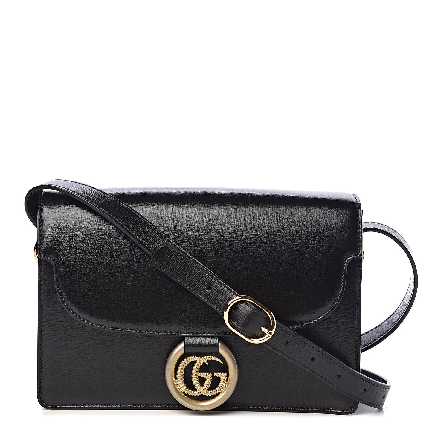 Textured Calfskin Small Torchon GG Ring Shoulder Bag Black