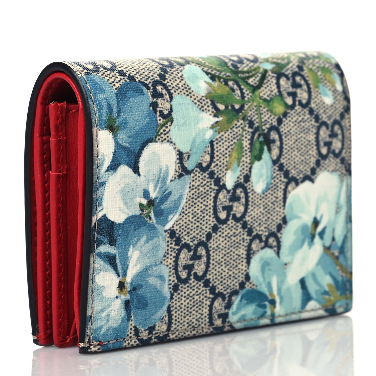 GG Supreme Monogram Blooms Card Case Beige Blue Navy Hibiscus Red