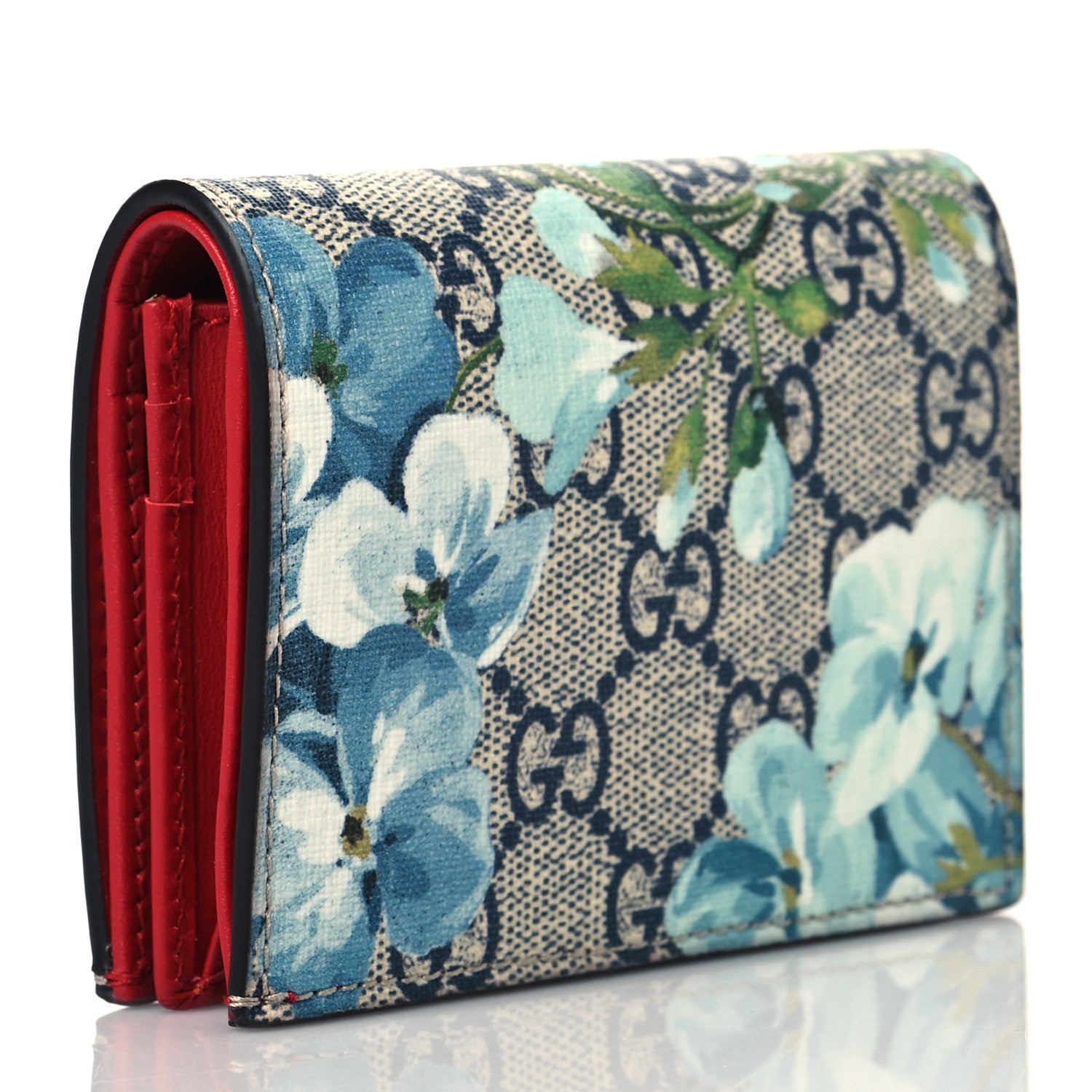 Gucci GG Supreme Monogram Blooms Card Case Beige Blue Navy Hibiscus Red 3 of 8