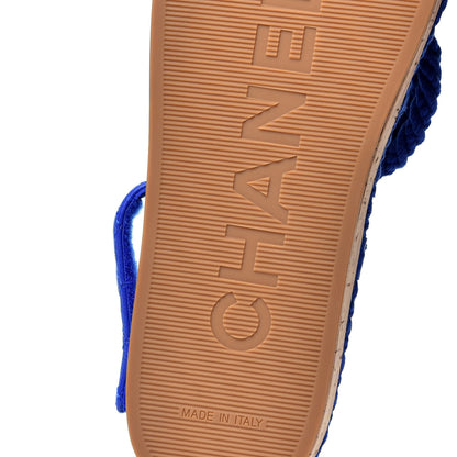 Chanel Cord Lambskin Quilted Logo Sandals 39 Blue 8 of 10