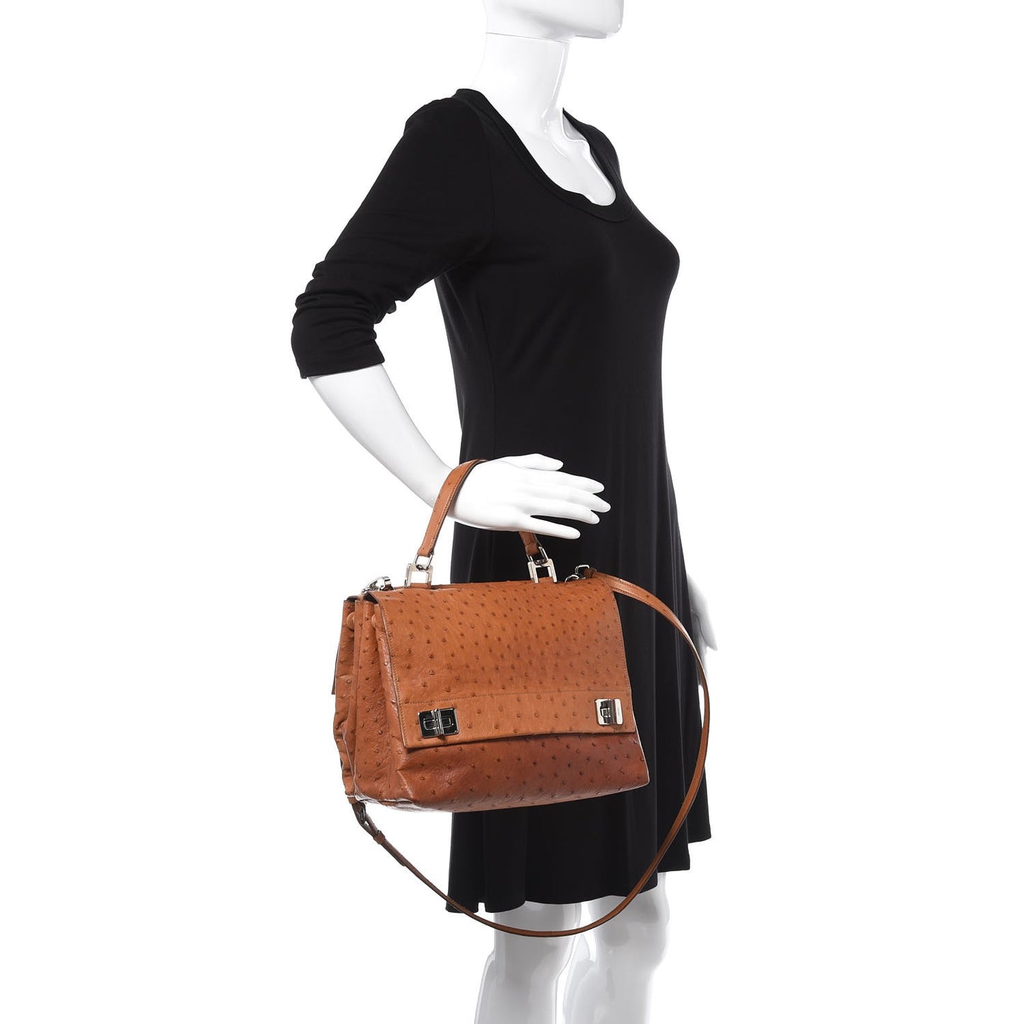 Ostrich Convertible Top Handle Tote Cognac
