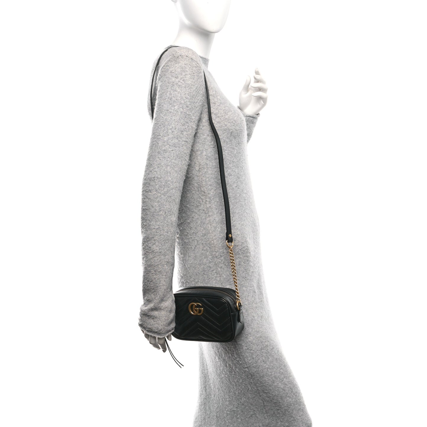 Calfskin Matelasse Mini GG Marmont Chain Shoulder Bag Black