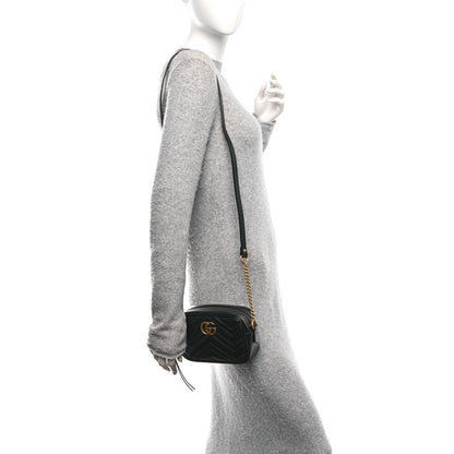 Gucci Calfskin Matelasse Mini GG Marmont Chain Shoulder Bag Black 2 of 11