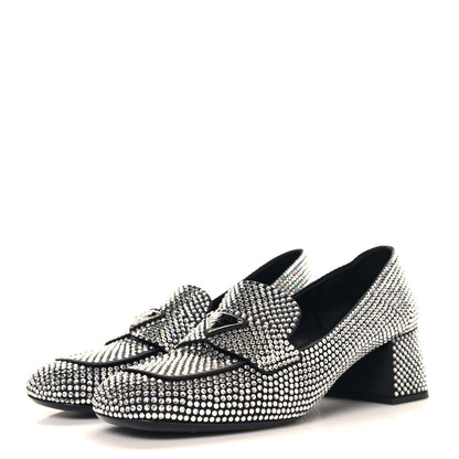 Prada Satin Crystal Metal Triangle Logo 45mm Block Heel Loafers 40 Cristal 4 of 8