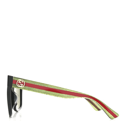 Gucci Acetate Square Frame Web Glitter Sunglasses GG0034S Black Green 3 of 7
