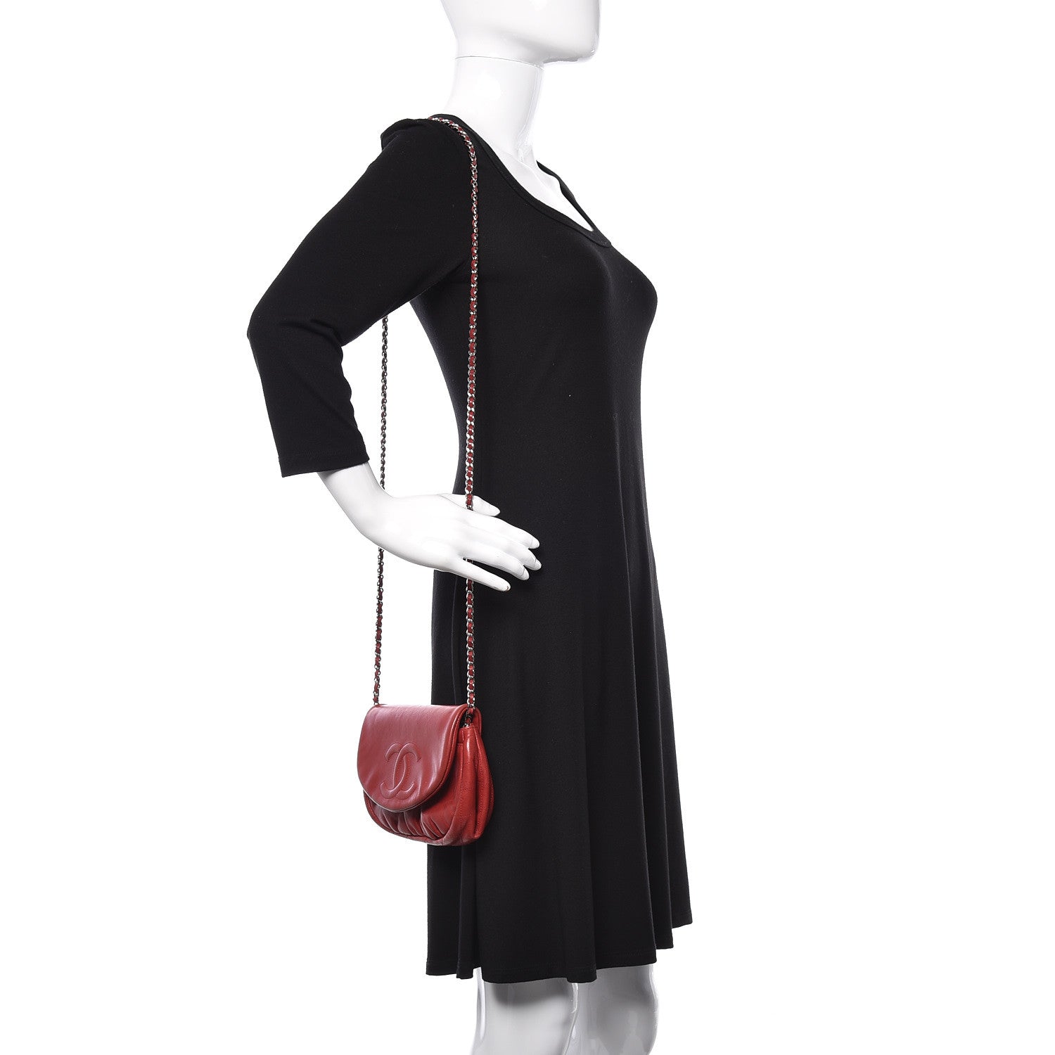 Chanel Lambskin Half Moon Wallet On Chain WOC Red 2 of 17