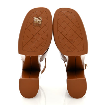 Chanel Crumpled Patent Lambskin Platform Sandals 39 Light Brown 5 of 7