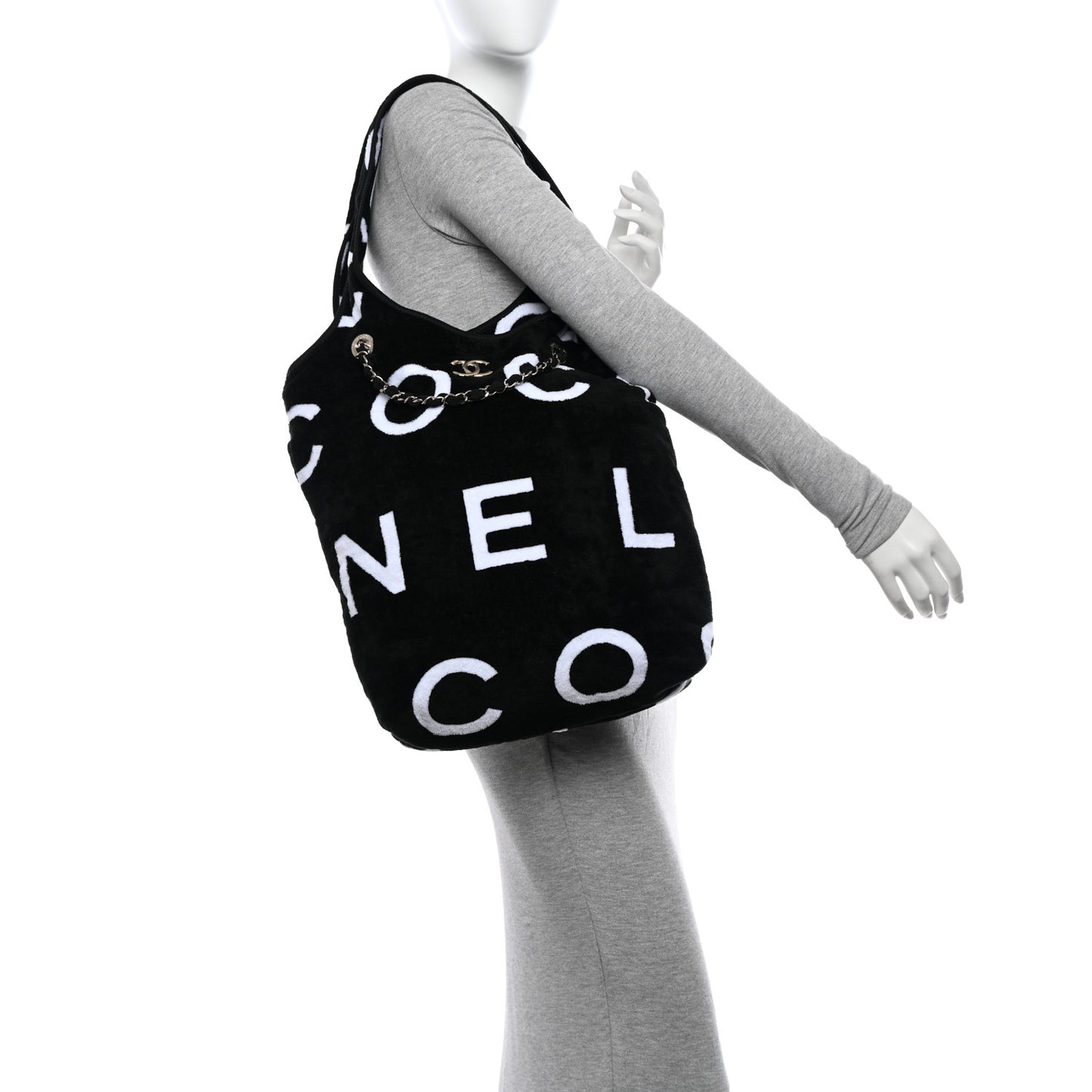 Terry Cotton Logo Beach Hobo Black White