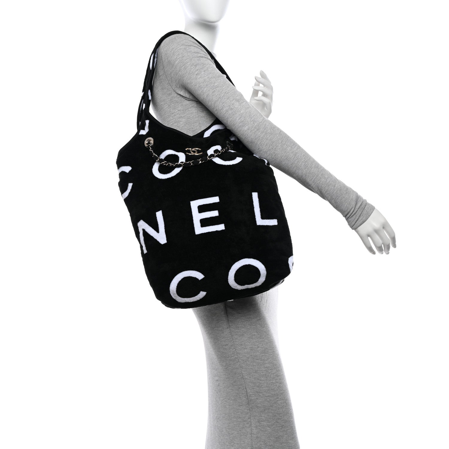 Chanel Terry Cotton Logo Beach Hobo Black White 2 of 11