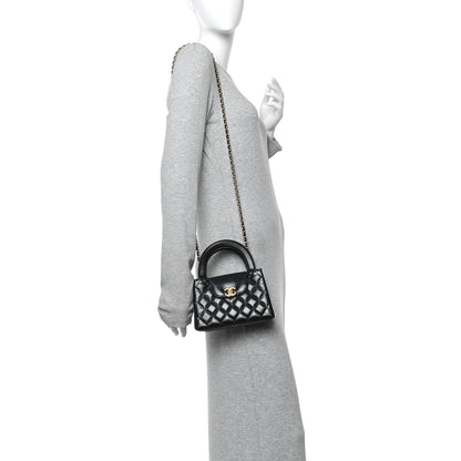 Chanel Shiny Aged Calfskin Quilted Nano Kelly Shopper Black 2 of 14