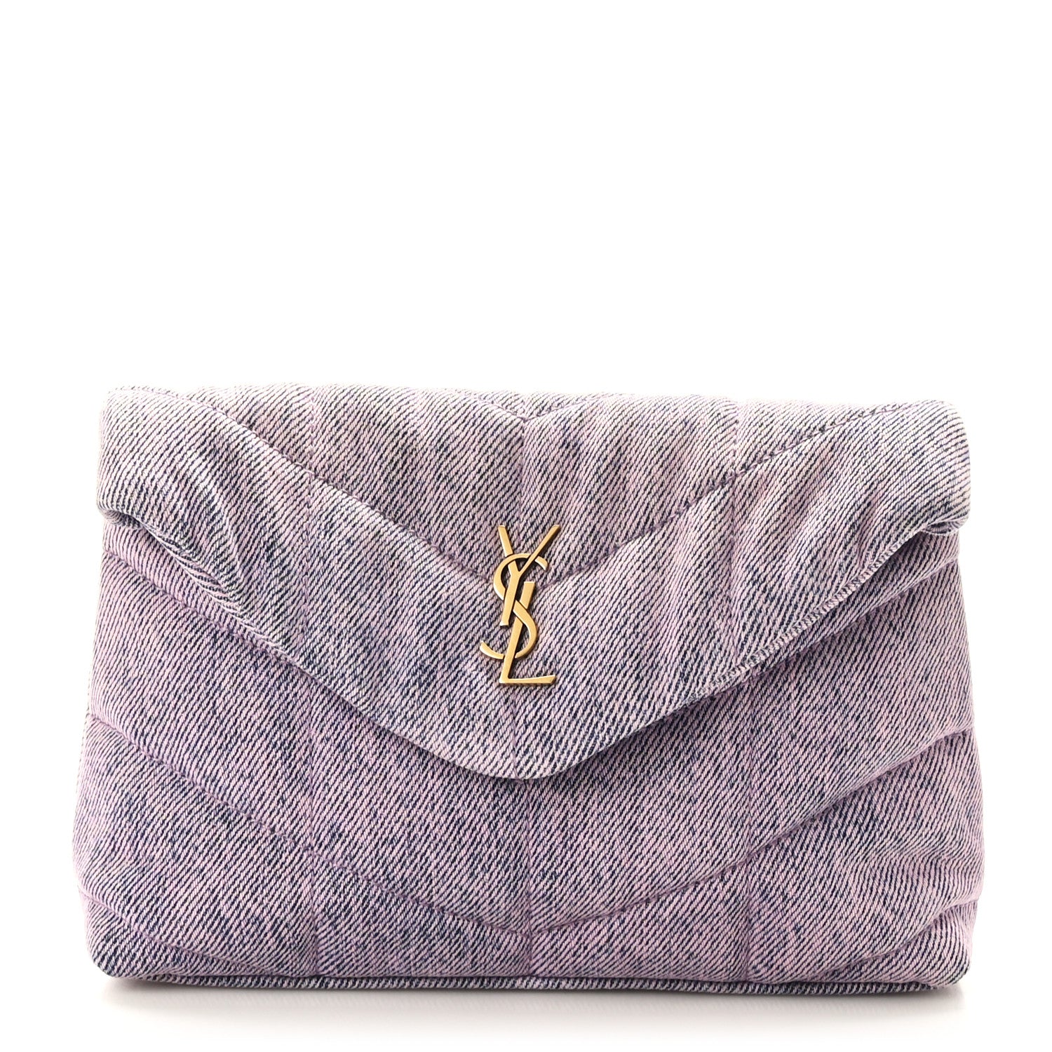 Saint Laurent Denim Quilted Loulou Puffer Monogram Pouch Clutch Bleached Lilac 3 of 10