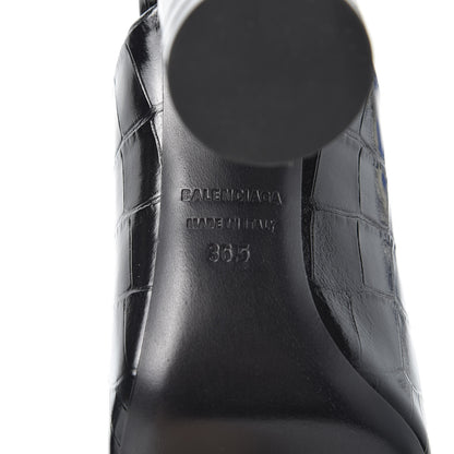 Balenciaga Calfskin Croc Embossed Oval BB 90mm Slide Sandals 36.5 Black 8 of 10