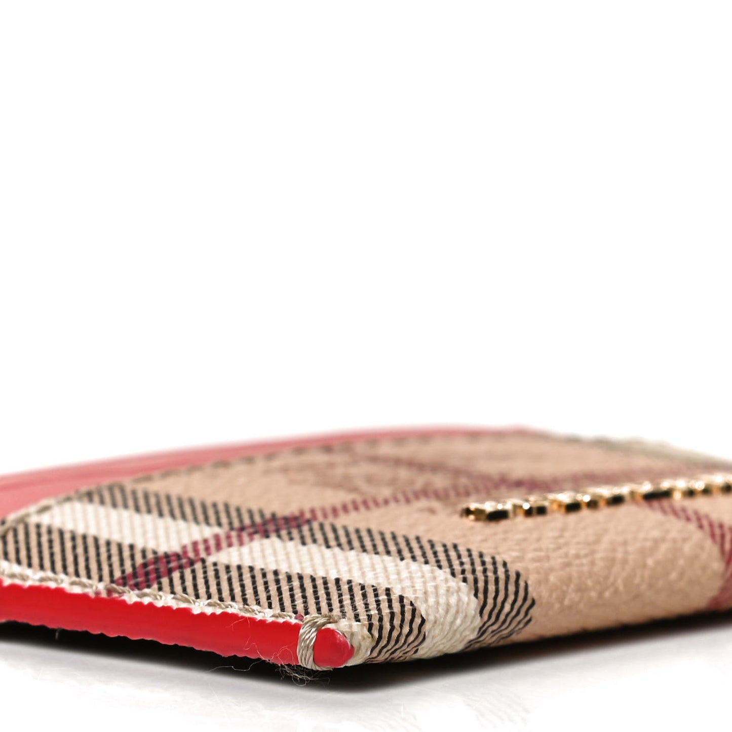Soft Grain Calfskin Haymarket Check Izzy Card Case Red