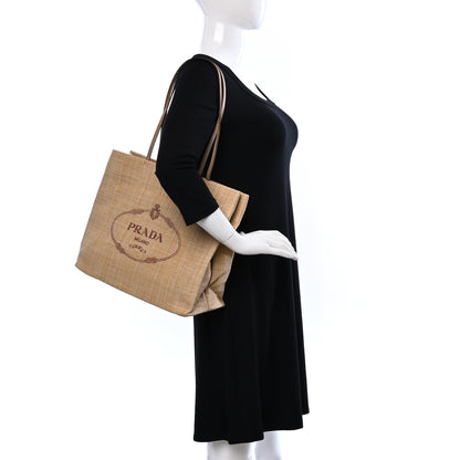 Prada Raffia Logo Tote Naturale 2 of 8
