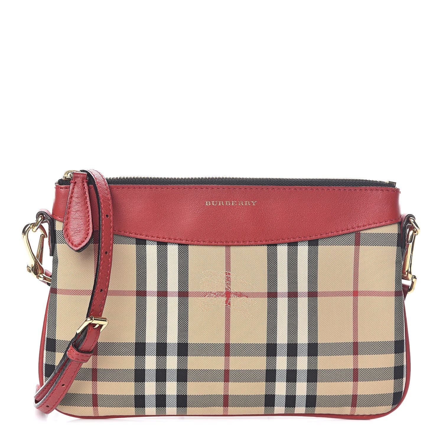 Burberry Horseferry Check Peyton Crossbody Clutch Bag Red 1 of 9