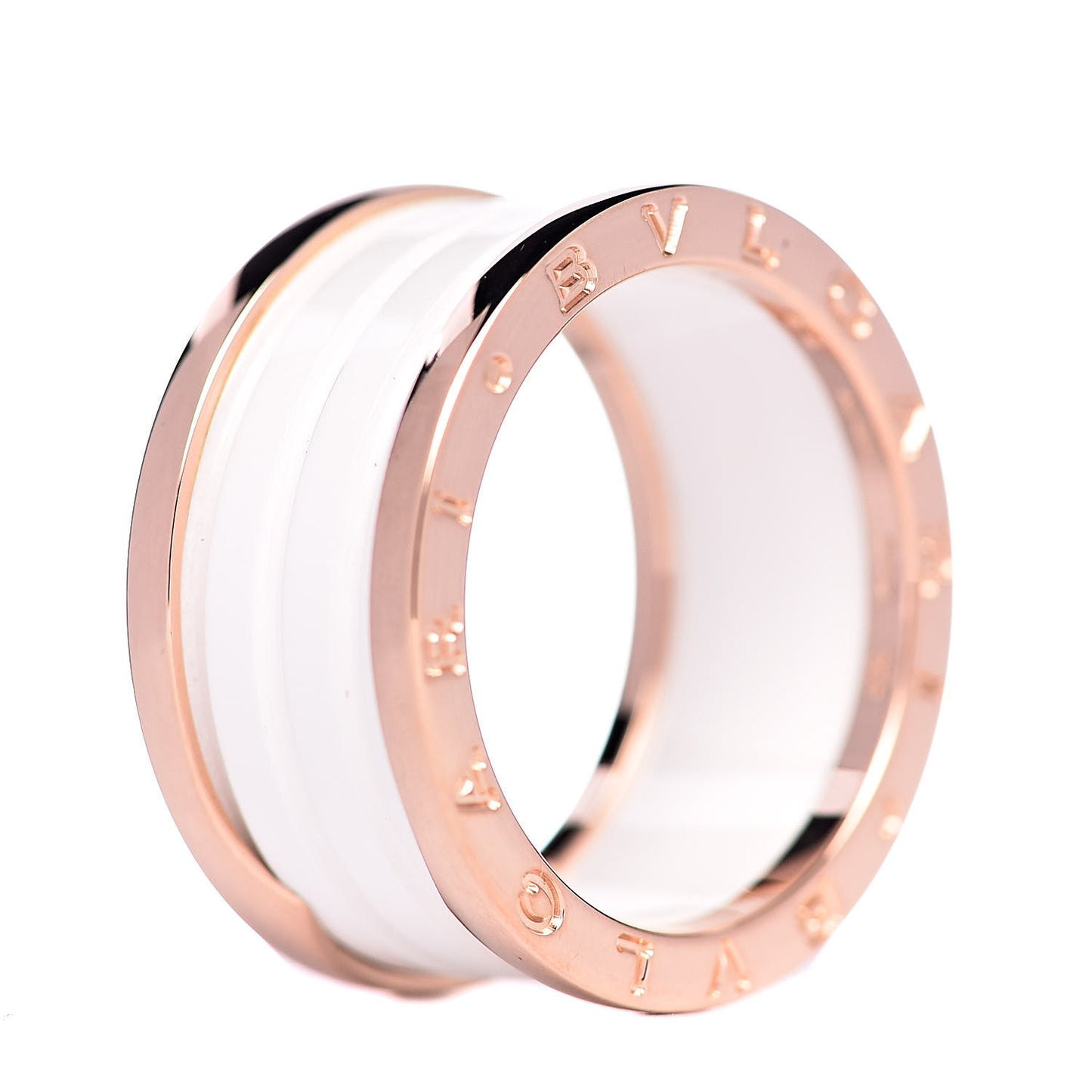 18K Rose Gold White Ceramic B.Zero1 Four-Band Ring 62 10