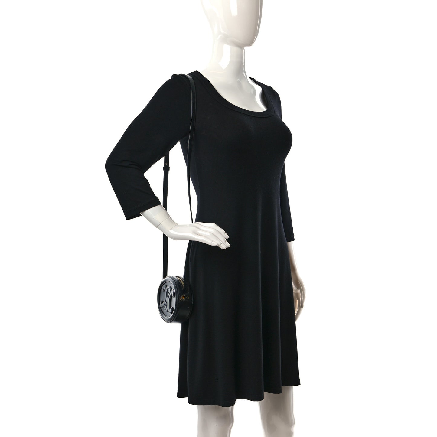 Smooth Calfskin Cuir Small Triomphe Oval Crossbody Purse Black