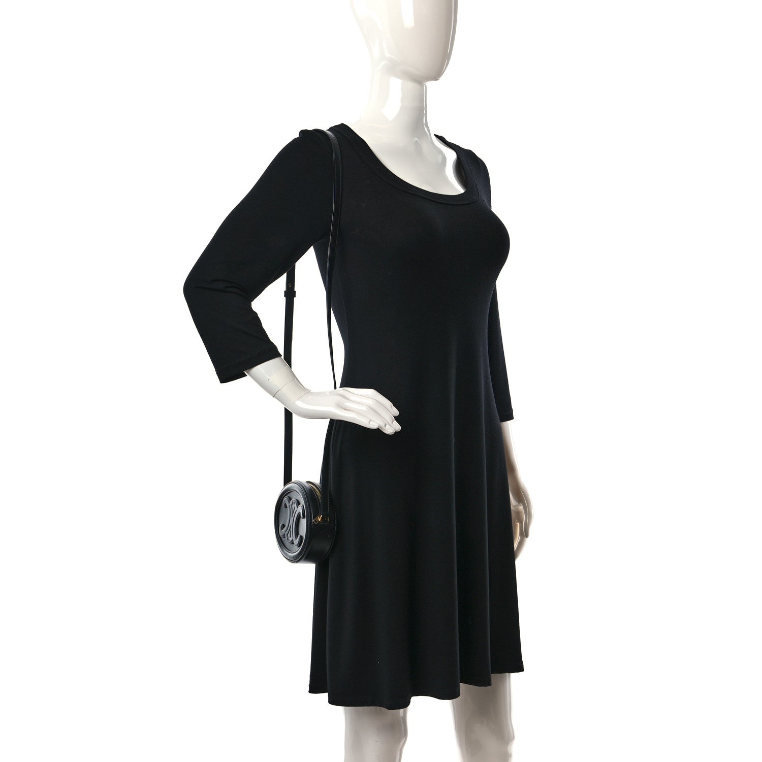 Celine Smooth Calfskin Cuir Small Triomphe Oval Crossbody Purse Black 3 of 8