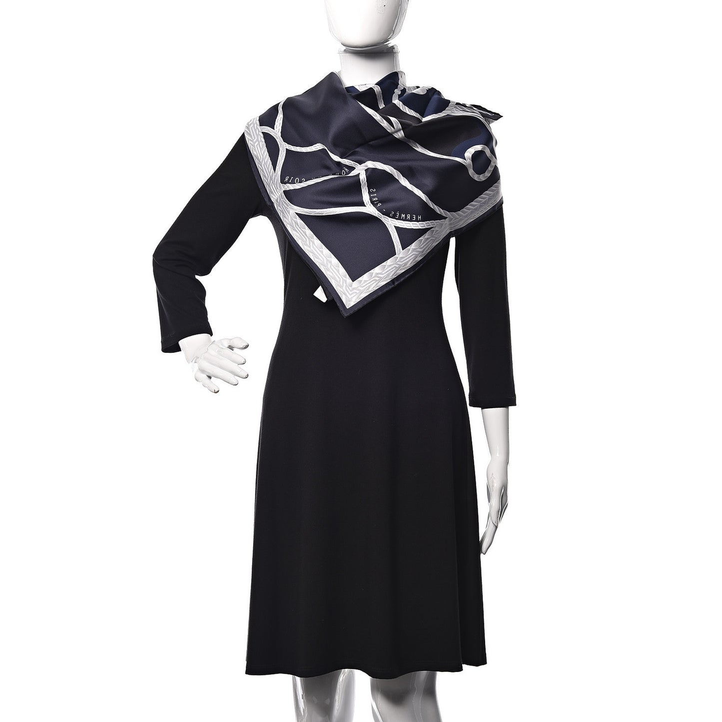 Silk Robe Du Soir Scarf 90 Marine Encre Blanc