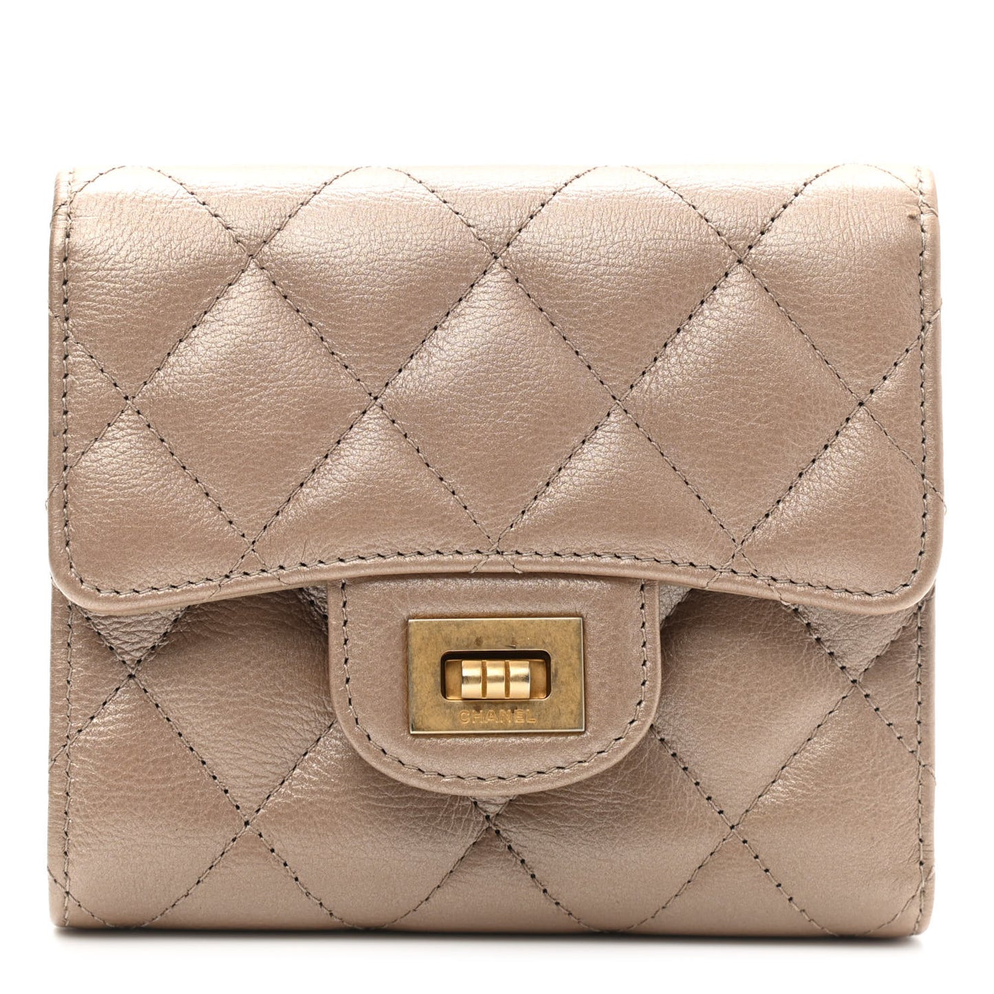 Metallic Calfskin Quilted 2.55 Reissue Compact Flap Wallet Gold