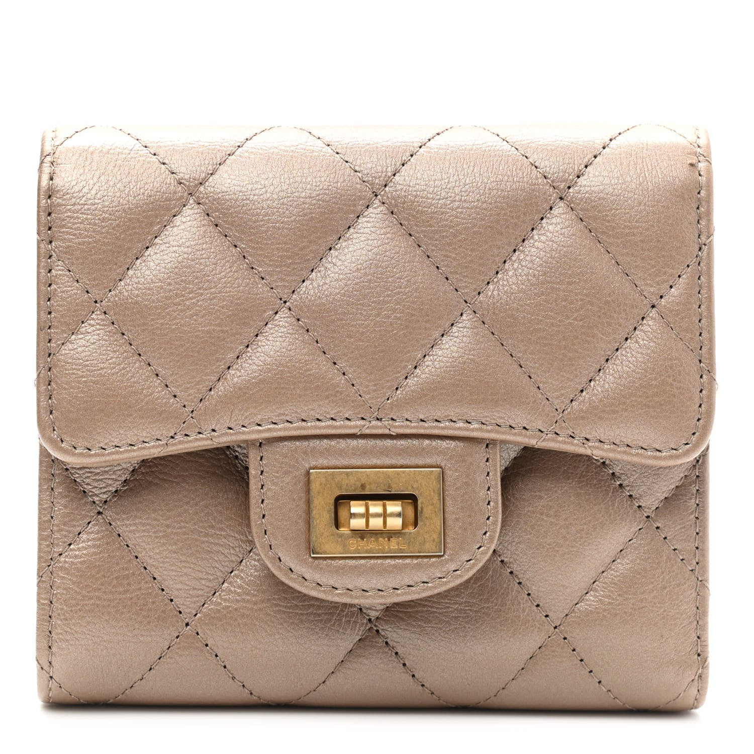 Chanel Metallic Calfskin Quilted 2.55 Reissue Compact Flap Wallet Gold 1 of 9
