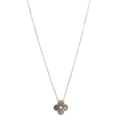 Van Cleef & Arpels 18K Rose Gold Diamond Grey Mother of Pearl Vintage Alhambra Pendant Necklace 1 of 6