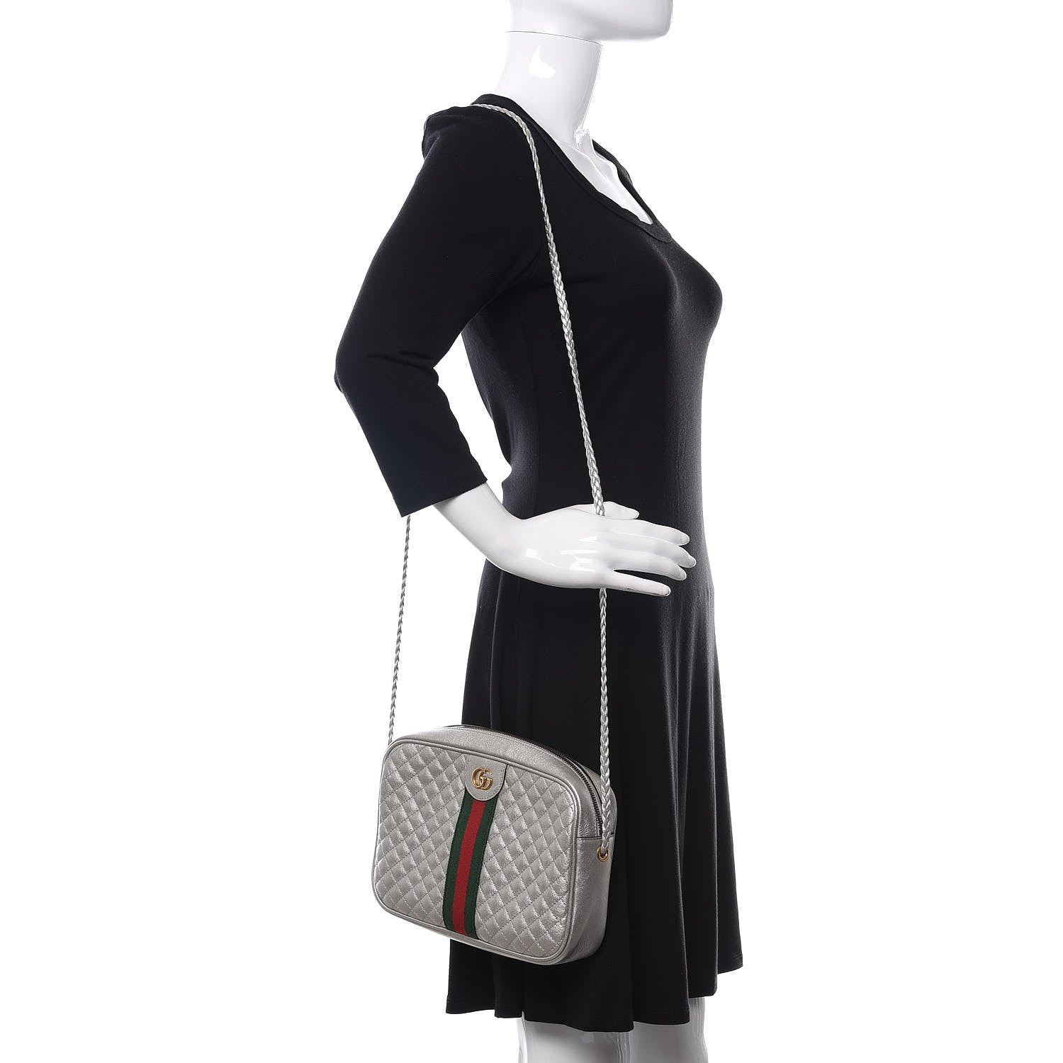 Gucci Laminated Nappa Web Trapuntata Small GG Shoulder Bag Argento 2 of 12