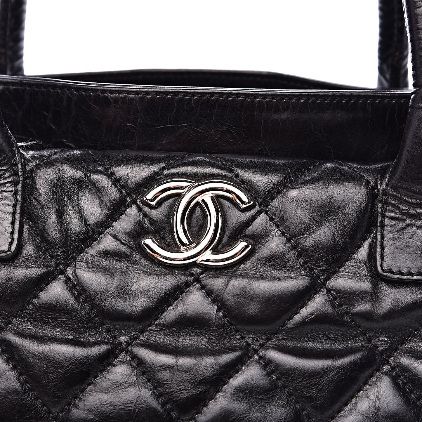Glazed Calfskin Quilted Large New Portobello Tote Black