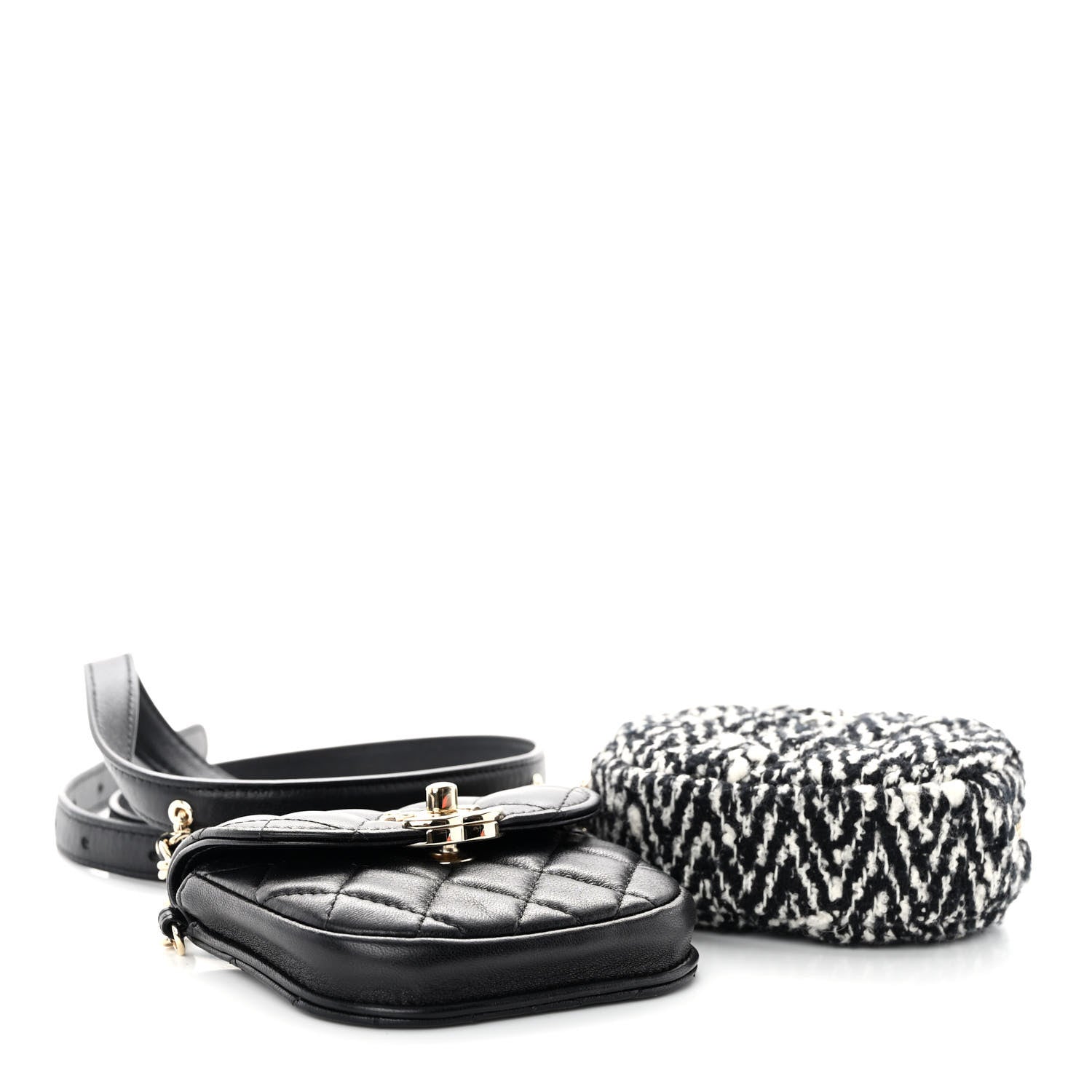 Chanel Tweed Lambskin Quilted Waist Bag With Coin Purse Black 4 of 11