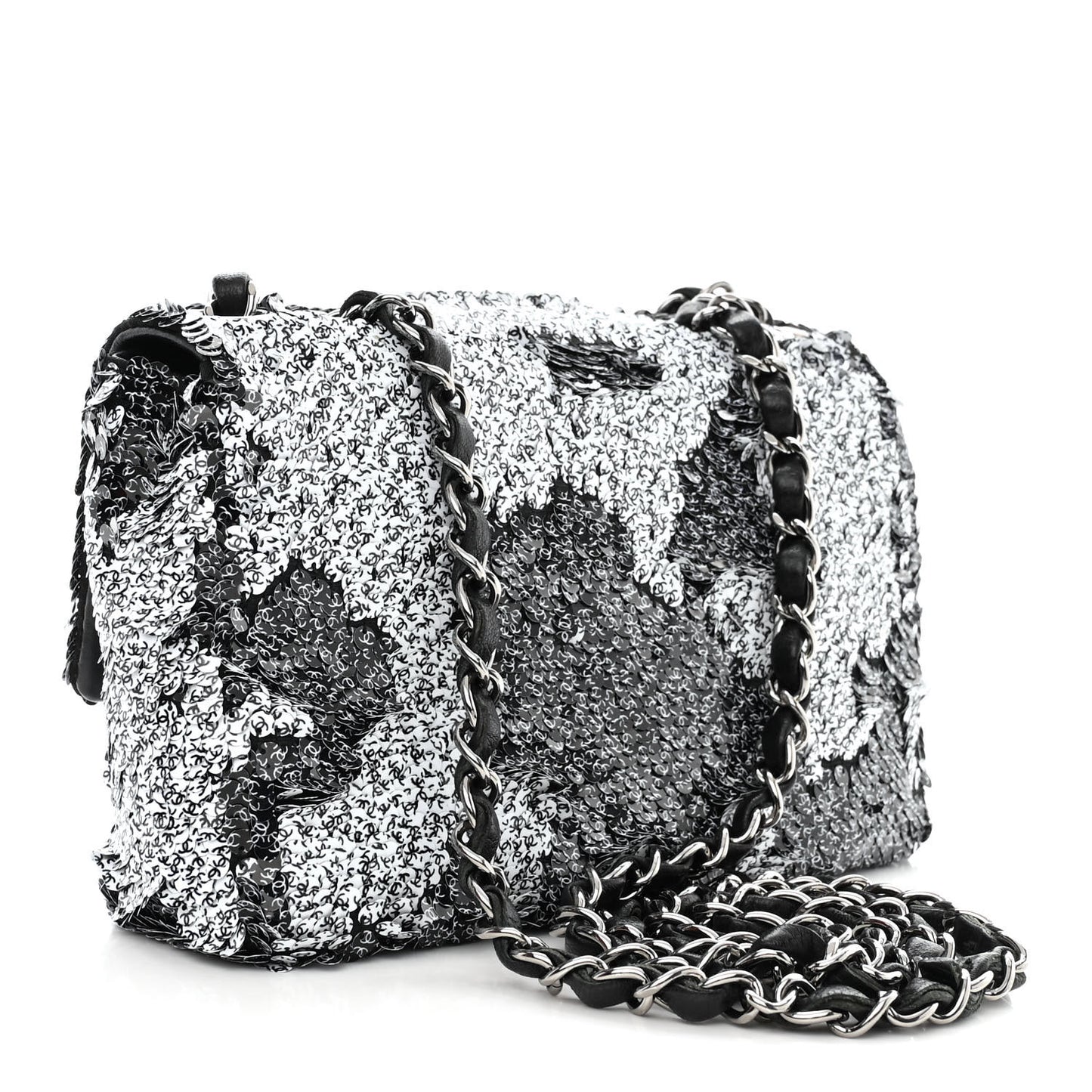 Sequin CC Logo Small Single Flap White Black