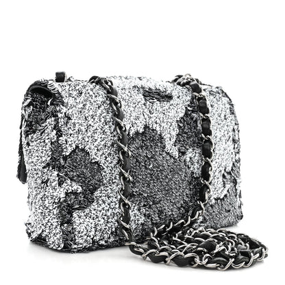 Chanel Sequin CC Logo Small Single Flap White Black 3 of 10