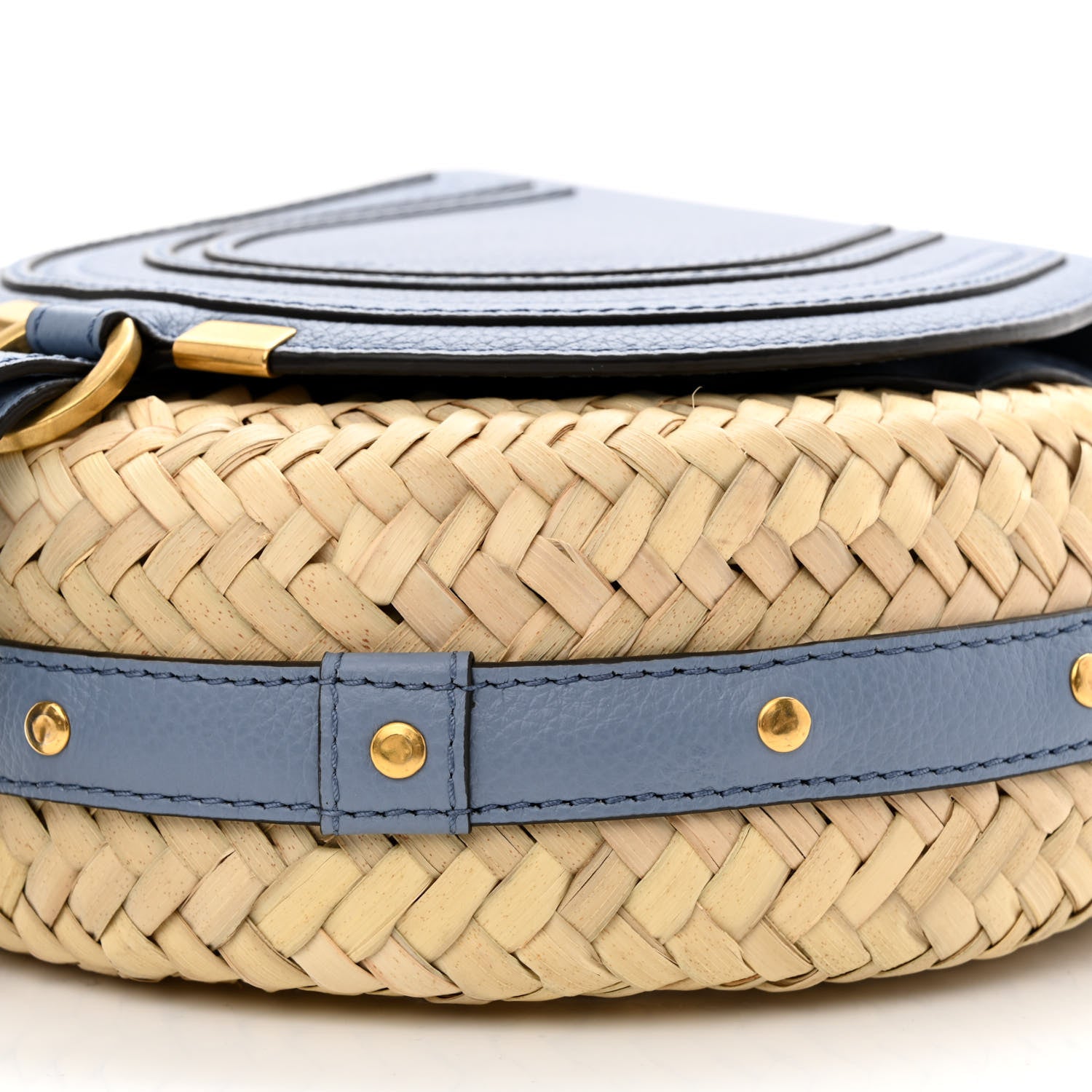 Chloe Raffia Small Grain Calfskin Marcie Basket Crossbody Shady Cobalt 10 of 10