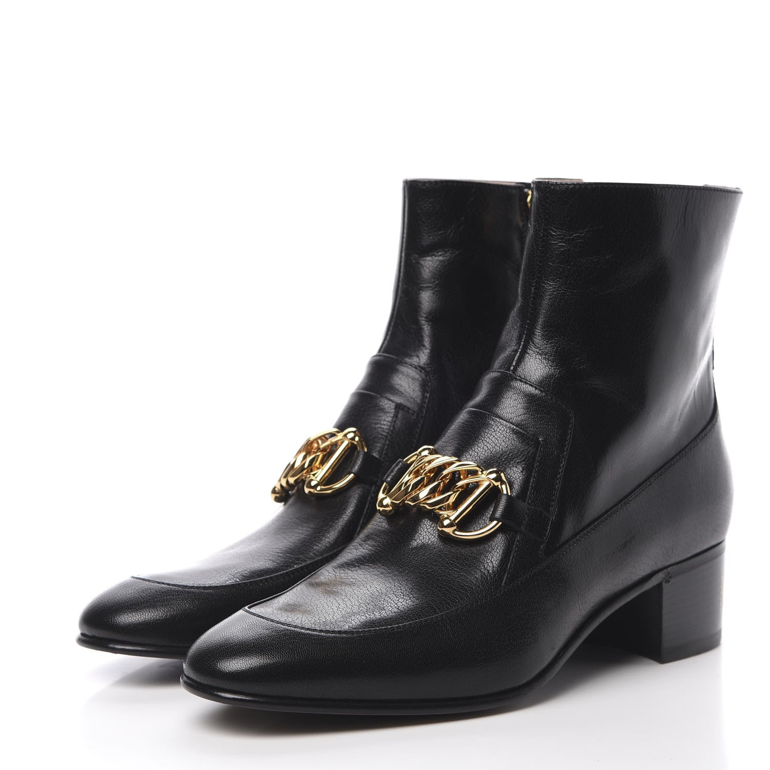 Gucci Goatskin Kitten Chain Horsebit Ankle Boots 42 Black 3 of 10