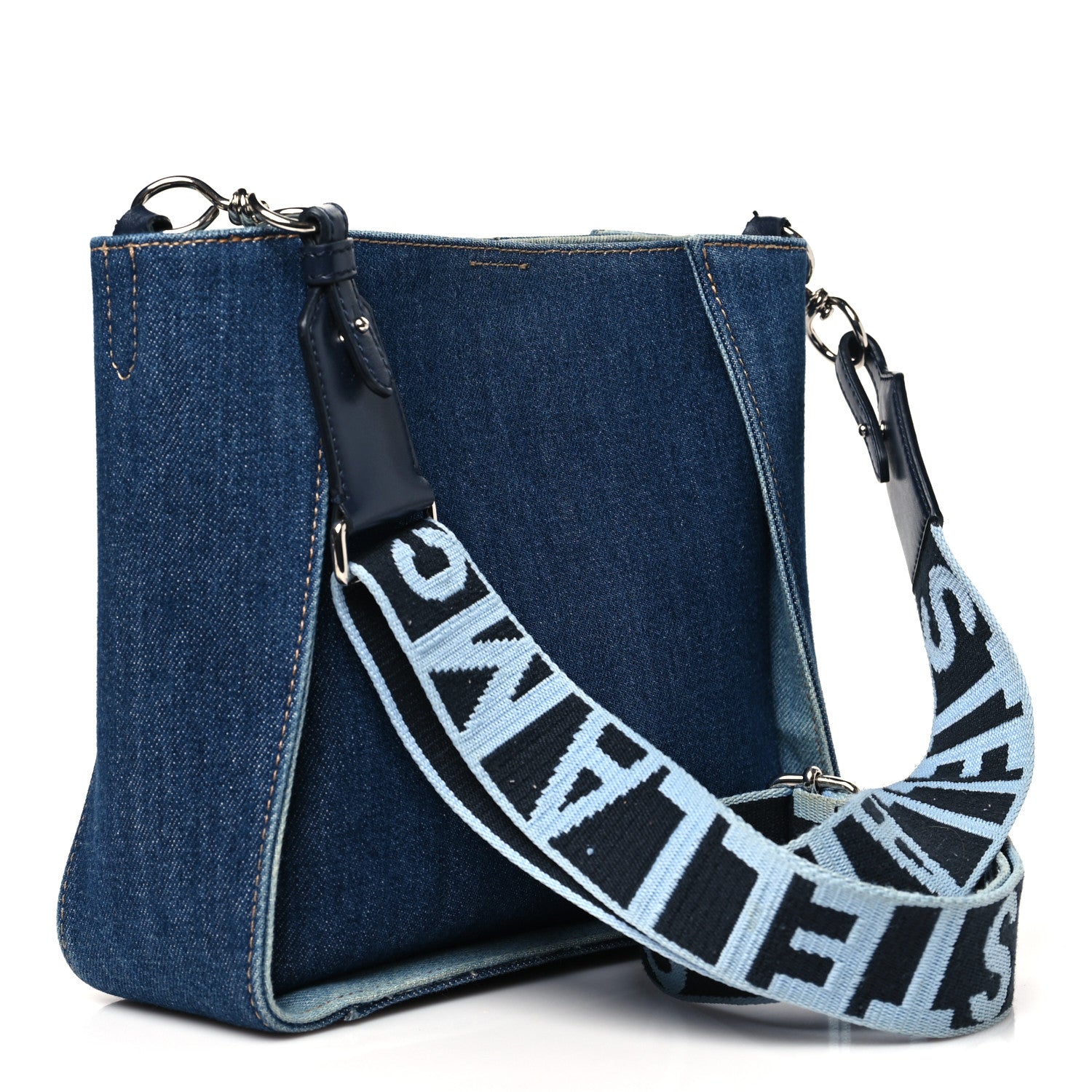 Stella McCartney Eco Alter Denim Perforated Logo Mini Crossbody Orion Blue 3 of 9