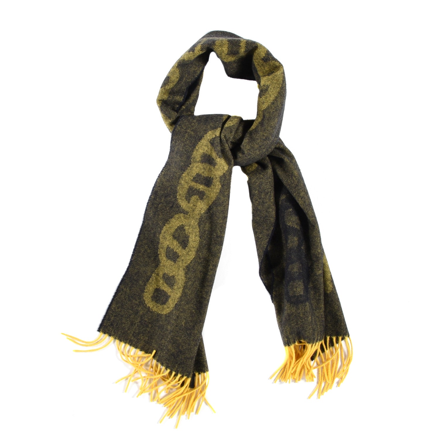 Hermes Cashmere Crazy Chain Muffler Marine Jaune D'Or 1 of 4
